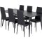 Dipp180x90BLBL matgrupp matbord svart och 6 Slim High Back matstola PU konstl�der svart.