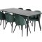 Dipp180x90BLBL matgrupp matbord svart och 6 Velvet matstola velour grn, svart.