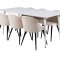 Polar180X90WHWH matgrupp matbord vit och 6 Velvet matstola velour beige, svart.