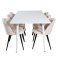 Polar180X90WHWH matgrupp matbord vit och 6 Velvet matstola velour beige, svart.