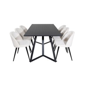 MarinaBLBL matgrupp  svart och 6 Velvet matstola sammet beige, svart.