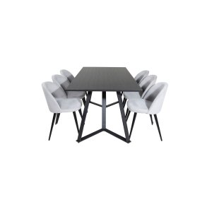 MarinaBLBL matgrupp  svart och 6 Velvet matstola sammet ljusgrtt, svart.