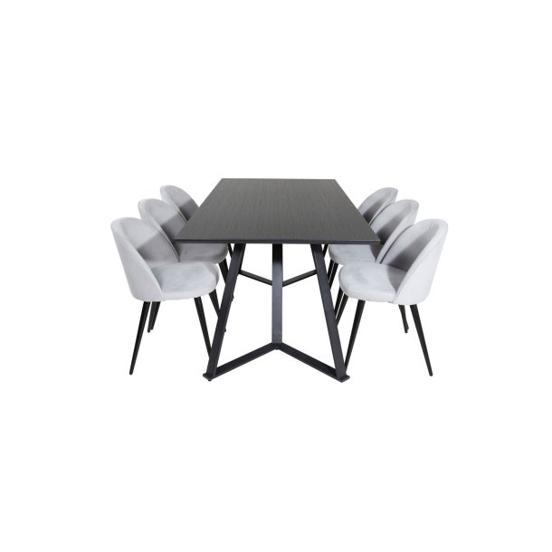 MarinaBLBL matgrupp  svart och 6 Velvet matstola sammet ljusgrtt, svart.