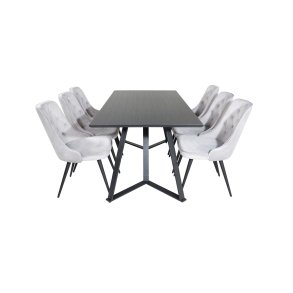 MarinaBLBL matgrupp  svart och 6 Velvet Deluxe matstola velour ljusgrtt.