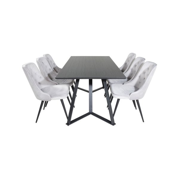 MarinaBLBL matgrupp  svart och 6 Velvet Deluxe matstola velour ljusgrtt.