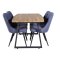 IncaNABL spisegruppe spisebord uttrekksbord lengde cm 160 / 200 el tre dekor og 4 Velvet Deluxe spisestuestoler bl, svart.