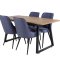 IncaNABL spisegruppe spisebord uttrekksbord lengde cm 160 / 200 el tre dekor og 4 Velvet Deluxe spisestuestoler bl, svart.