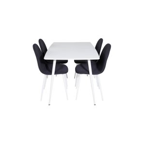 Polar120X80WHWH matgrupp matbord vit och 4 Polar matstola svart, vit.