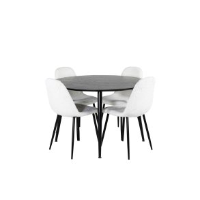 Dipp115BLBL matgrupp matbord svart och 4 Polar Fluff matstola Teddy vit.