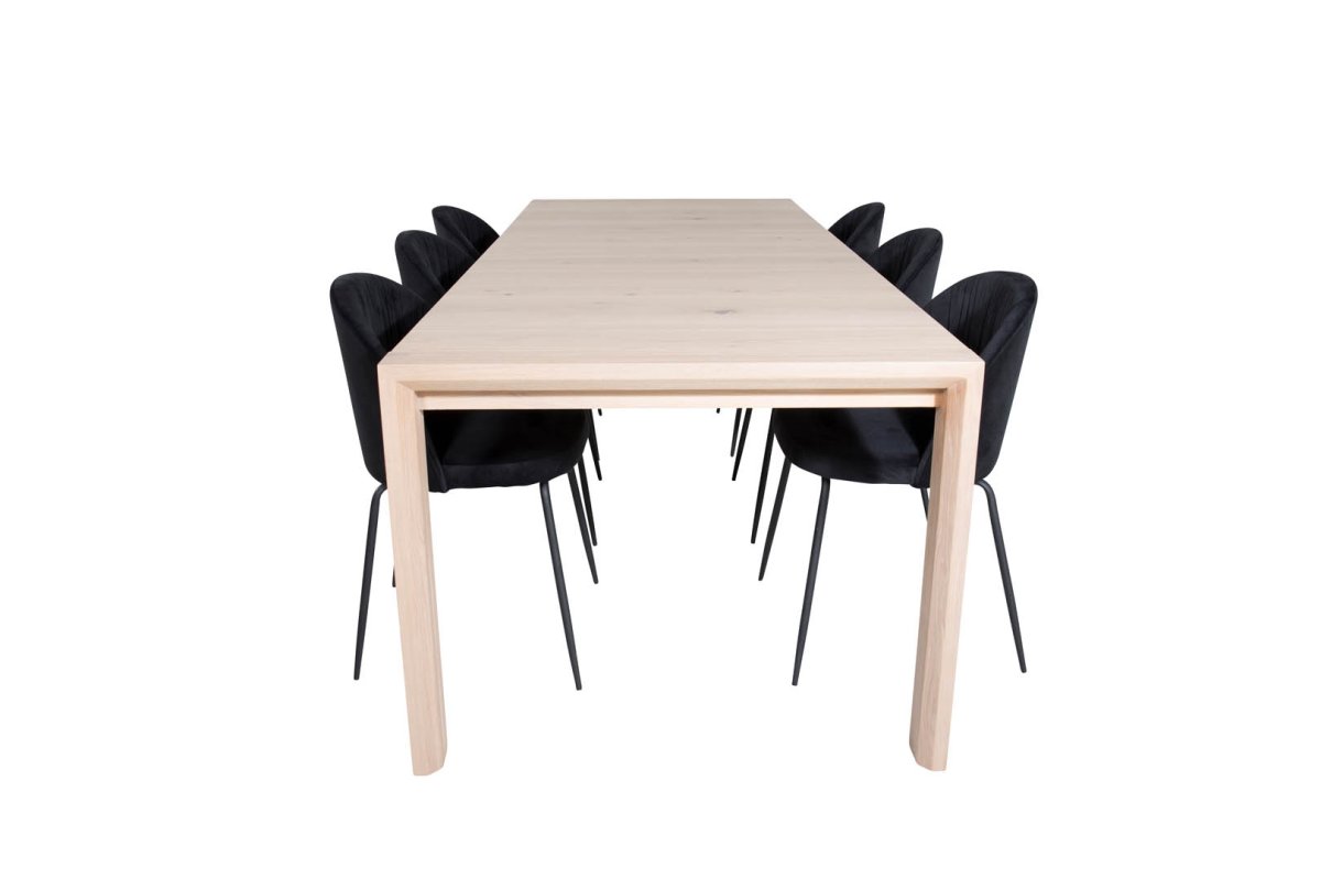 MEUBLE COSY Esstisch Set 7-teilig - Ausziehbarer Tisch + 6 Stühle Schwarz/Beige