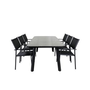 Paola haves�t bord 100x200cm og 6 stole Santorini sort, natur.