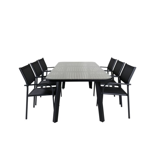 Paola haves�t bord 100x200cm og 6 stole Santorini sort, natur.