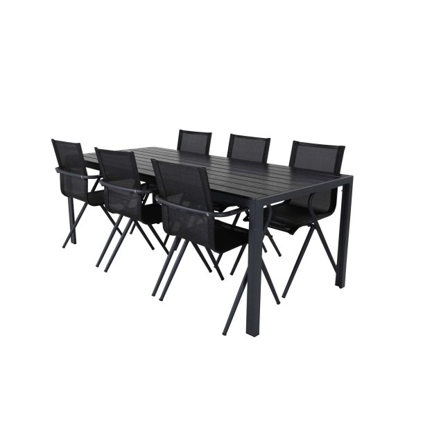 Break Gartenset Tisch 90x205cm schwarz, 6 Sthle Alina schwarz.