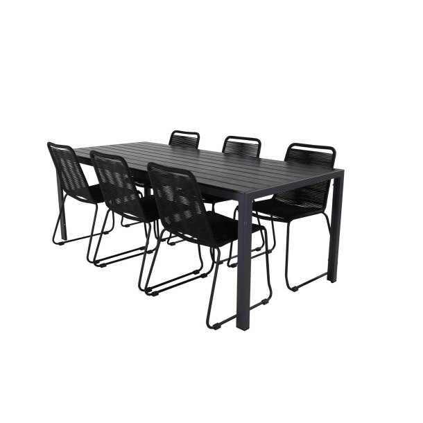 Break Gartenset Tisch 90x205cm schwarz, 6 Sthle Lindos schwarz.