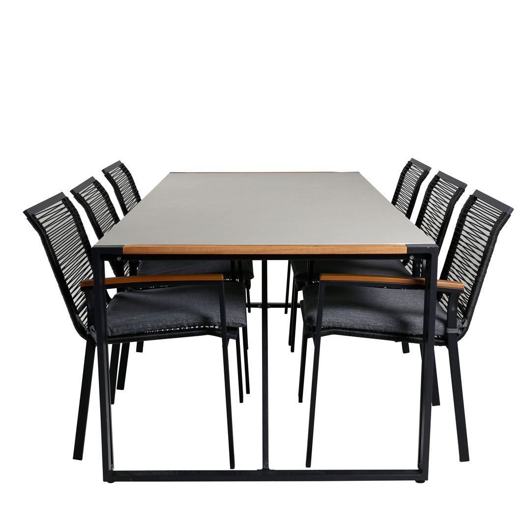 Texas Gartenset Tisch 100x200cm und 6 Stühle Dallas schwarz, natur, grau.  Bestellen Sie hier!