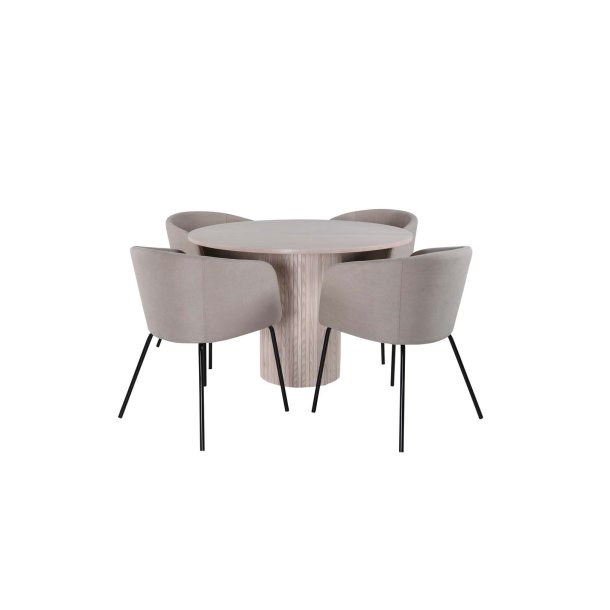 Bianca matgrupp bord whitewash och 4 berit stolar beige.