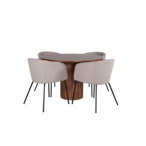 BiancaROWA matgrupp matbord ektrd faner och 4 Berit matstola beige.