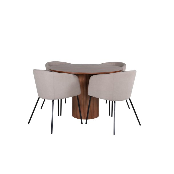 BiancaROWA matgrupp matbord ektrd faner och 4 Berit matstola beige.