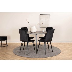 Dipp115BLBL matgrupp matbord svart och 4 Windu Lyx matstola velour svart.