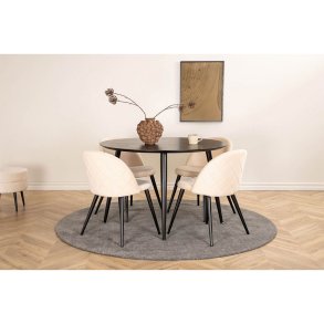 Dipp115BLBL matgrupp matbord svart och 4 Velvet Stitches matstola velour beige.