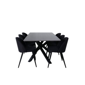 PiazzaGRBL matgrupp  grå och 6 Velvet matstola svart.