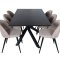PiazzaBLBL matgrupp matbord svart och 6 Velvet Stitches matstola beige.