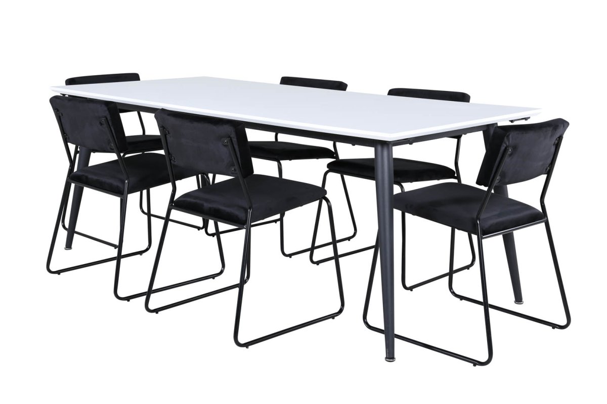 arkiv auroch vejviser Jimmy195 spisebordssæt spisebord udtræksbord længde cm 195 / 285 hvid og 6  Kenth stole velour sort. Fri fragt, lev 1-2 dage! Se her!