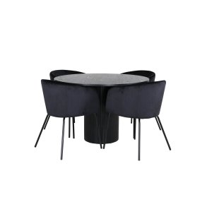BiancaROBL matgrupp matbord svart och 4 Berit matstola velour svart.