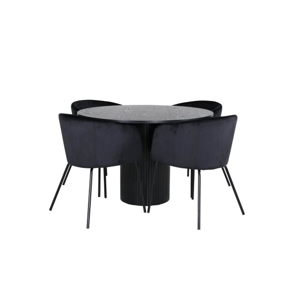 BiancaROBL spisegruppe spisebord svart og 4 Berit spisestuestoler velour svart.
