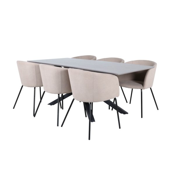 PiazzaGRBL matgrupp matbord gr och 6 Berit matstola beige.