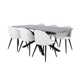 PiazzaGRBL matgrupp matbord gr och 6 Velvet matstola sammet beige, svart.