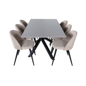PiazzaGRBL matgrupp matbord gr och 6 Velvet Stitches matstola beige.