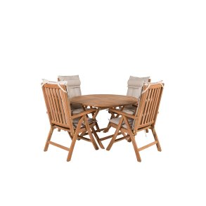 Kenya hagesett bord �120cm natur, 4 stoler natur.