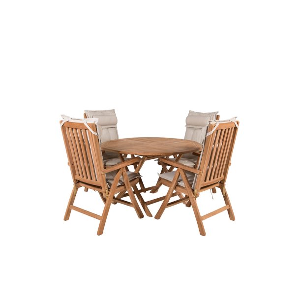 Kenya hagesett bord �120cm natur, 4 stoler natur.