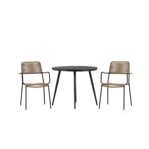 BreakLindos tuinmeubelset 1 eettafel, 2 stoelen zwart.
