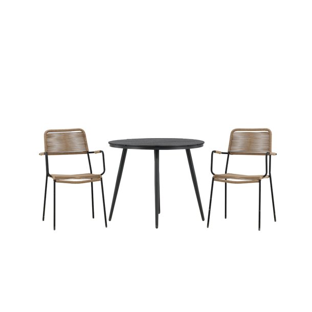 BreakLindos tuinmeubelset 1 eettafel, 2 stoelen zwart.