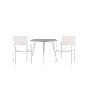 Break Gartenset Tisch 90cm grau, 2 Sthle Santorini wei.
