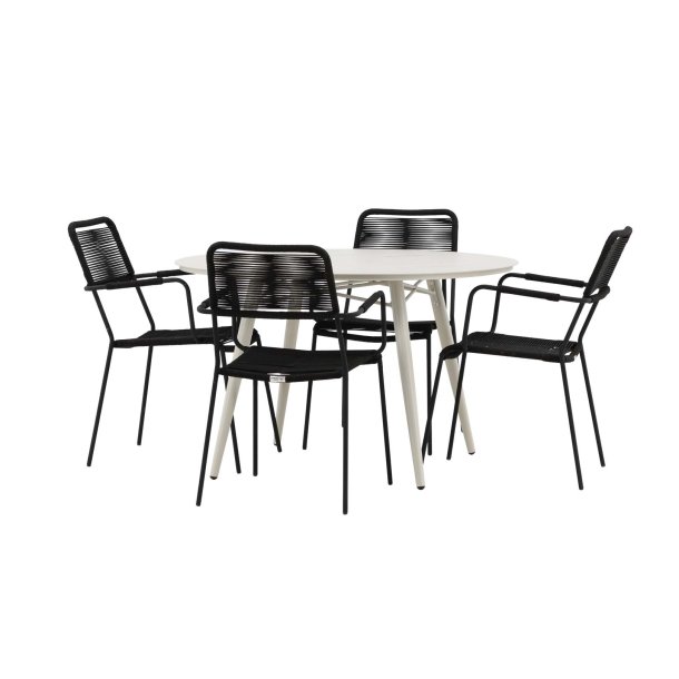 Lina Gartenset Tisch 120cm beige, 4 Sthle Lindos schwarz.