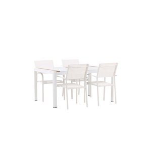 Togo hagesett bord 90x150cm hvit, 4 stoler Santorini hvit.