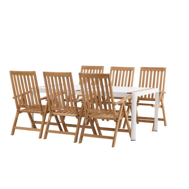 Togo Gartenset Tisch 200x100cm, 6 Sthle Kenya, wei,natur.