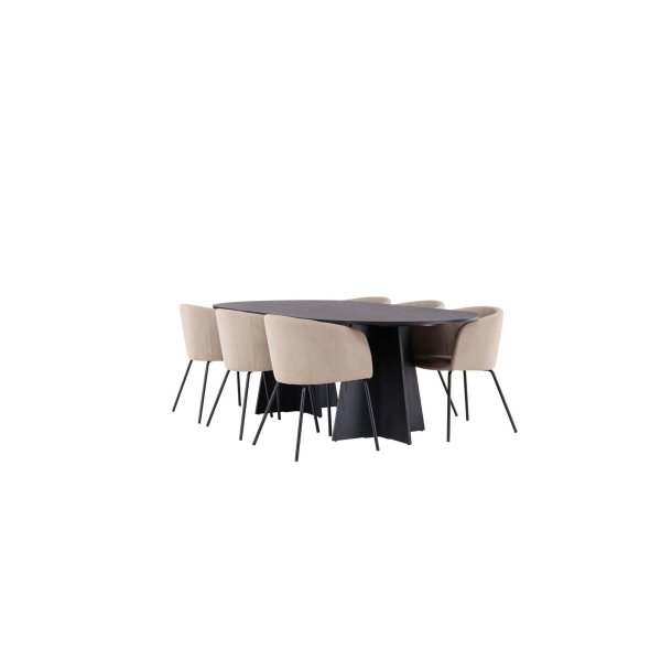 Bootcut Essgruppe Tisch schwarz und 6 berit Sthle beige.