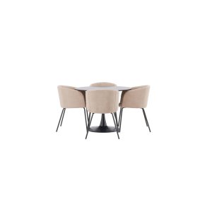 Glade Essgruppe Tisch schwarz und 4 berit Sthle beige.