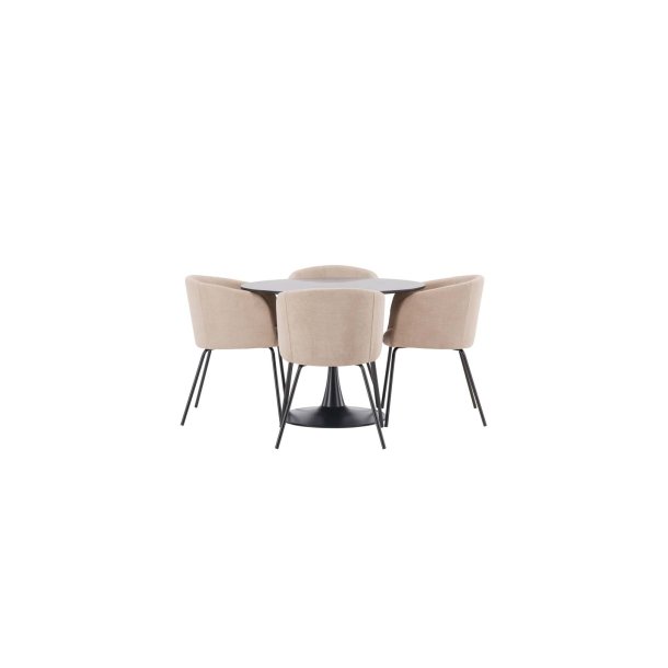 Glade Essgruppe Tisch schwarz und 4 berit Sthle beige.