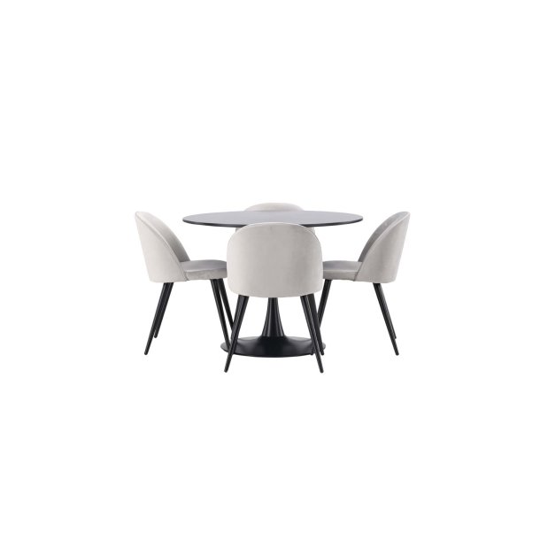 Glade Essgruppe Tisch schwarz und 4 Velvet Sthle grau.