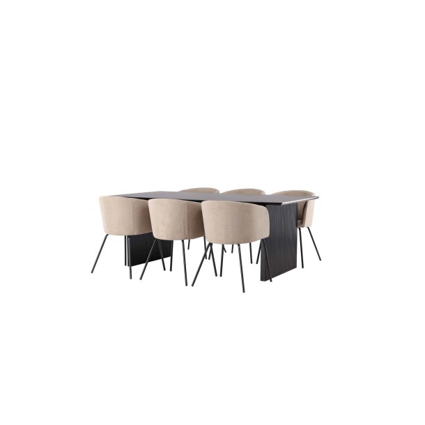 Vail Essgruppe Tisch schwarz und 6 berit Sthle beige.