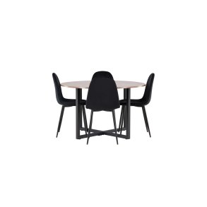 Durango matgrupp bord valnt dekor och 4 Polar stolar svart.