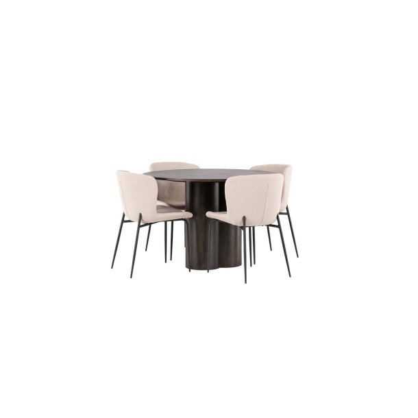 Olivia Essgruppe Tisch mocca und 4 Modesto Stühle beige.