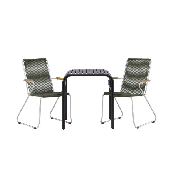 Borneo hagesett bord, 2 stoler� svart,gr�nn.