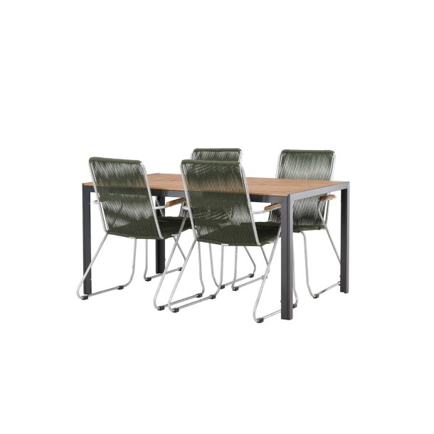 Break Gartenset Tisch 90x150cm natur, 4 Stühle Bois grün.