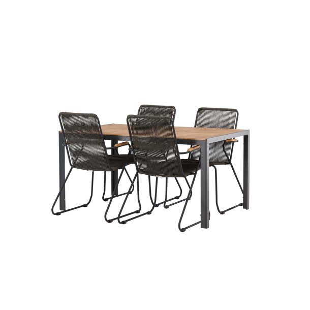 Break Gartenset Tisch 90x150cm natur, 4 Stühle Bois schwarz.